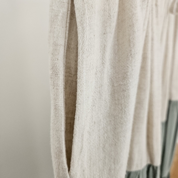 Ninexis Skirt 3X Plus Size Tiered Midi Green Cream Cotton & Linen Pockets NWT - Picture 8 of 12